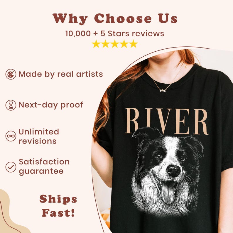Personalized Dog Portrait Comfort Colors® Shirt, Sketch Style Pet Photo T-Shirt, Custom Pet Photo Tee, Dog Face Tshirt with Name image 14