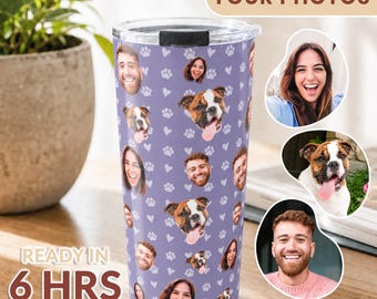 Custom Pet & Family Photo Tumbler, Personalized Dog Photo Travel Mug, Picture Cup, Gift for Dog Mom, Pet Lover, Family Gift