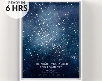 Digital Custom Star Map By Date, Custom Star Map, Engagement Where We Met Gift, Boyfriend, Sky Chart, First Date, Girlfriend Gift