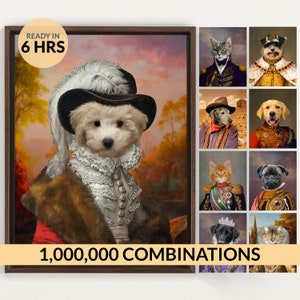 Pet Portrait, Custom Pet Portrait, Pet Portrait Custom, Dog Portrait, Cat Portrait, Regal Royal Animal Canvas Painting Personalize Art Gift