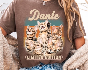 Personalized Comfort Colors® Pet Photo Shirt, Custom Cat Mom T-Shirt, Vintage Style Pet Portrait Tee, Multiple Pets Tshirt