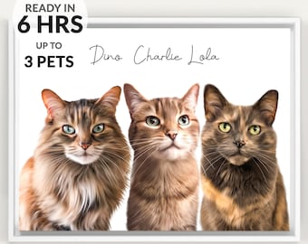 3 Pets Portrait, Three Pets Custom Pet Portrait, Multiple Pet Portrait From Photo, 3 Cats, 3 Dog Custom Portrait, Animal Combined, P1