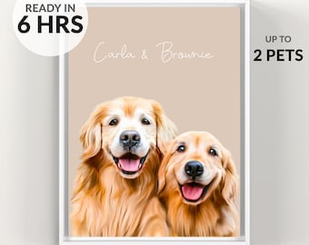 Digital 2 Pets Portrait, Custom Two Pet Portrait, Pet Portrait From Photo, Dog Portrait, Custom Dog Portrait, Cat Portrait, Cat Mom
