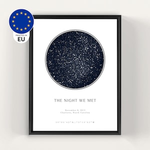Carte des étoiles personnalisée par date, cadeaux de fiançailles pour couple, cadeau d'anniversaire de 1 an, cadeau de mariage pour couple unique, cadeaux personnalisés pour elle