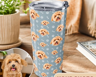 Personalized Pet Photo Tumbler, Custom Photo Insulated Tumbler 20oz with Many Faces, Travel Mug, Pet Gift