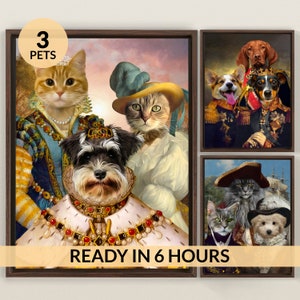 3-Pet Portrait, Custom Pet Portrait, Pet Portrait Custom, Dog Portrait, Cat Portrait, Regal Royal Animal Canvas Painting Personalize Gift, A