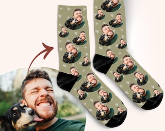 Meias personalizadas com foto, presente para dono de pet, presente para pai de cachorro, presente de Dia dos Pais, foto do cachorro com o dono nas meias, presente de Natal personalizado