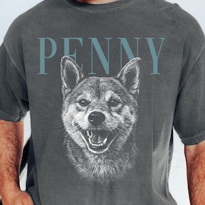 Personalized Dog Portrait Comfort Colors® Shirt, Sketch Style Pet Photo T-Shirt, Custom Pet Photo Tee, Dog Face Tshirt with Name image 4