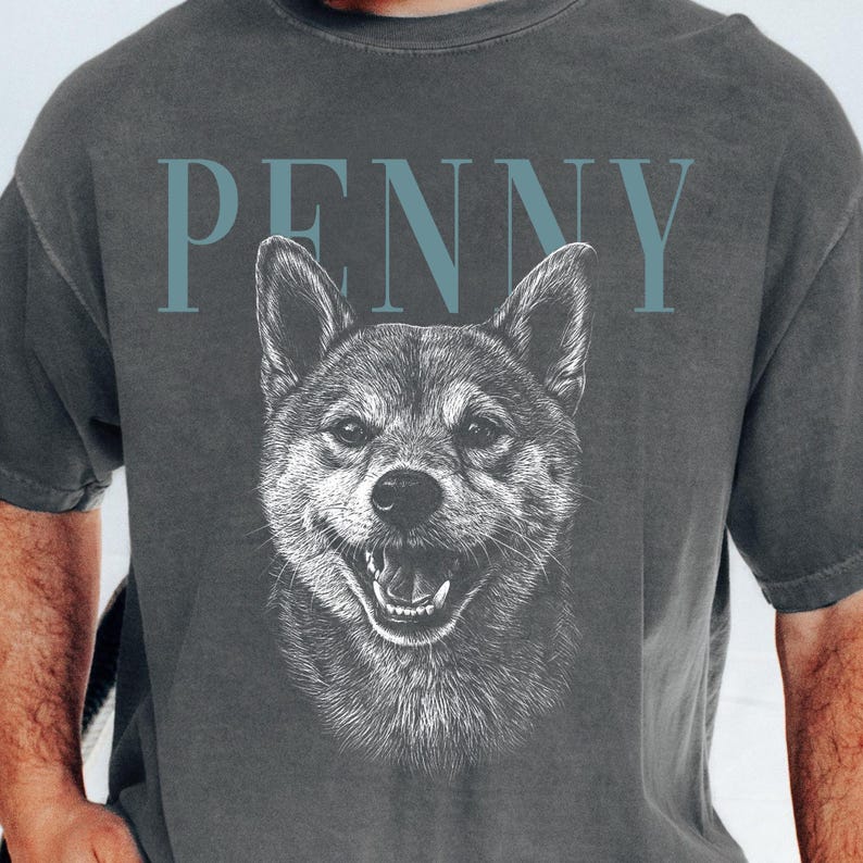 Personalized Dog Portrait Comfort Colors® Shirt, Sketch Style Pet Photo T-Shirt, Custom Pet Photo Tee, Dog Face Tshirt with Name image 4