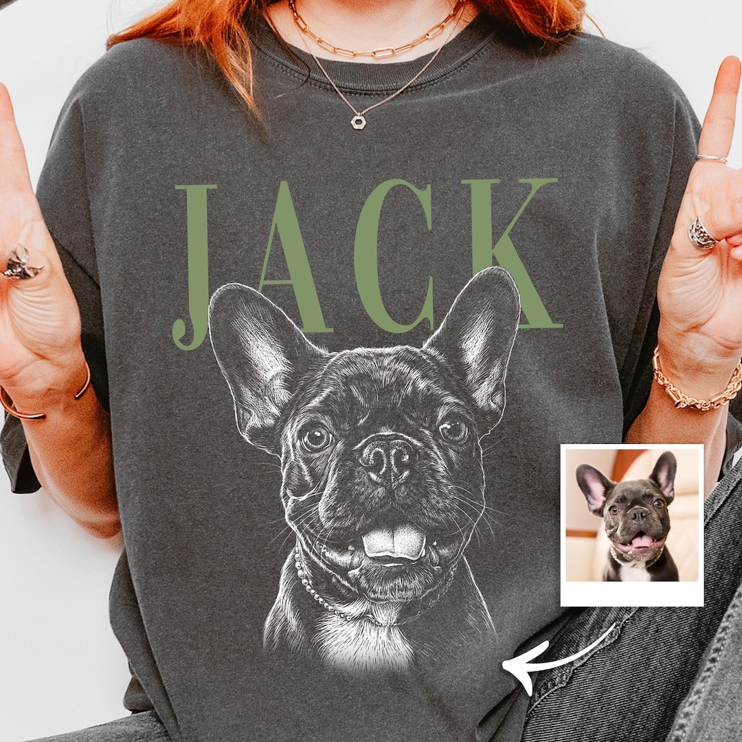 Personalized Dog Portrait Comfort Colors® Shirt, Sketch Style Pet Photo T-Shirt, Custom Pe