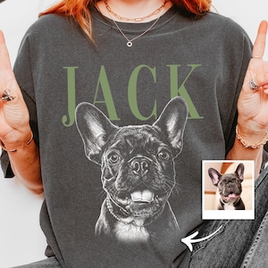Personalized Dog Portrait Comfort Colors® Shirt, Sketch Style Pet Photo T-Shirt, Custom Pet Photo Tee, Dog Face Tshirt with Name image 1