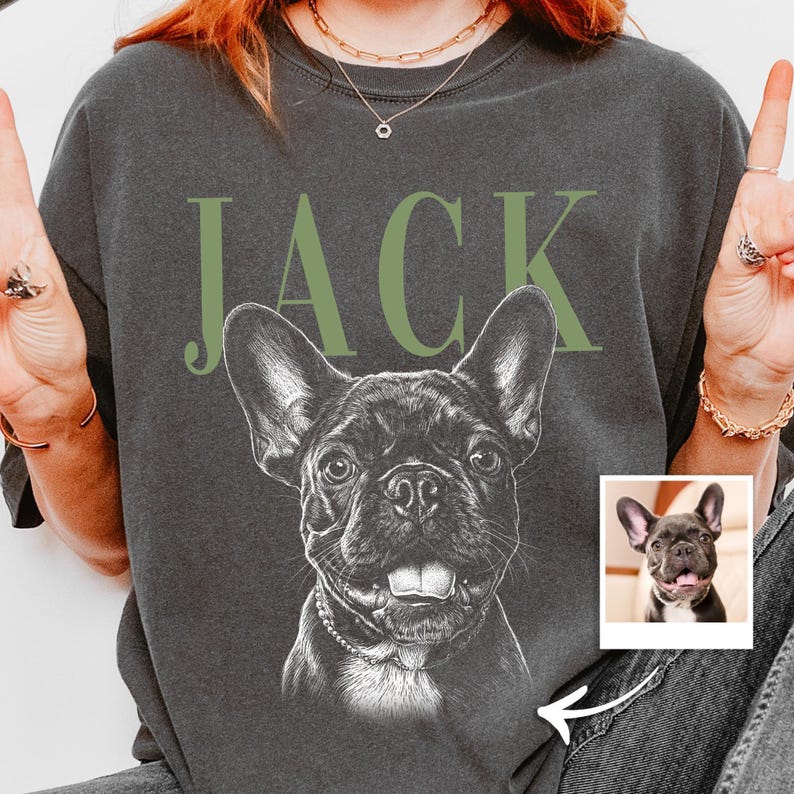 Personalized Dog Portrait Comfort Colors® Shirt, Sketch Style Pet Photo T-Shirt, Custom Pet Photo Tee, Dog Face Tshirt with Name image 1