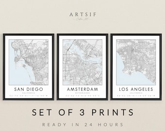 Set of 3 Custom Map Prints, Any Location, Map Print, Custom City Map, Map Poster, Personalized City, Custom Map Gift, Art