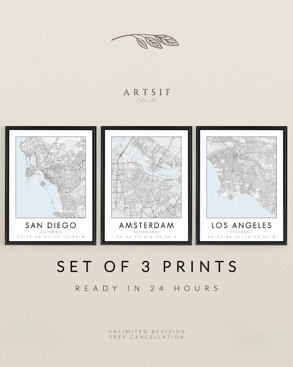 Set of 3 Custom Map Prints, Any Location, Map Print, Custom City Map, Map Poster, Personalized City, Custom Map Gift, Art