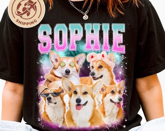 Custom Pet Bootleg Shirt, Personalized Dog & Cat Photo Tee, Vintage 90s Style T-Shirt, Pet Lover Gift, Global Shipping