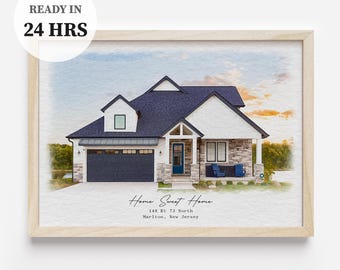 Custom Watercolor House Portrait from Photo | Realtor Closing Gift