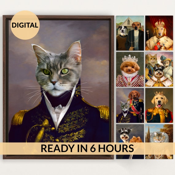 Digital File Pet Portrait, Custom Pet Portrait, Pet Portrait Custom, Dog Portrait, Cat Portrait, Regal Royal Animal Canvas Painting