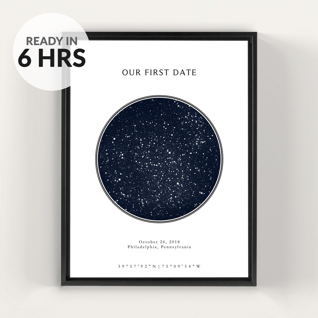 Custom Star Map by Date, Custom Star Map Print, 1 Year Anniversary Gift ...
