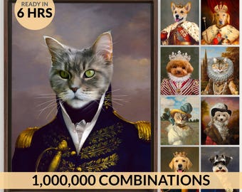 Custom Pet Portrait: Royal Dog and Regal Cat Artwork, Framed or Digital