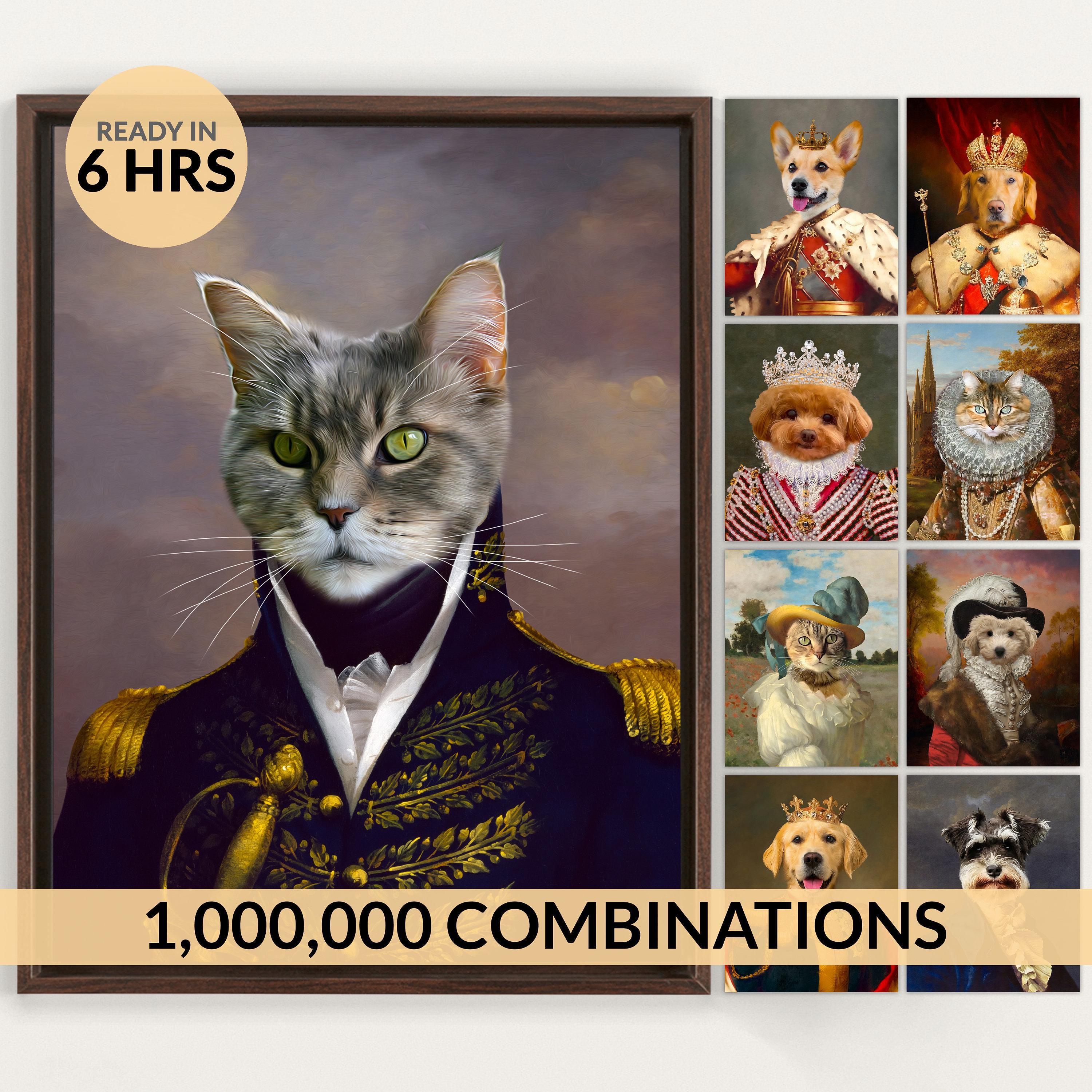Custom Pet Portrait: Royal Dog and Regal Cat Artwork, Framed or Digital