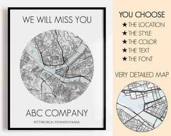 Custom Map, City Maps, Personalized Map Art, Custom Wall Art Poster,  Farewell Gift Coworker Boss, Goodbye Gift for Friend Classmate Teacher