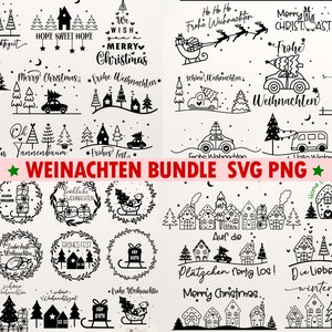 Arquivo de plotter Frohe Weihnachten, Weihnachtsszene SVG PNG, Plotterdatei weihnachten svg deutsch, Plotterdatei Weihnachten SVG Bundle