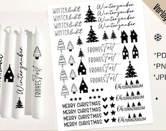 Weihnachten PDF Vorlage Kerzentattoo,  Plotterdatei Weinachten, Weihnachten Kerzentattoo, Weihnachten kerzenfolie, Kerzensticker