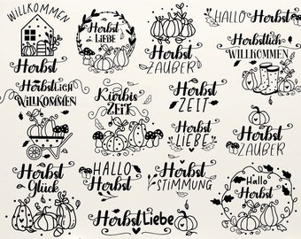 Deutscher Herbst Plotterdatei SVG DXF ,Cricut Silhouette Studio Plotterdatei ,Herbstzauber,  ,Hallo Herbst ,Herbstgrüße SVG Kürbis Blatt svg