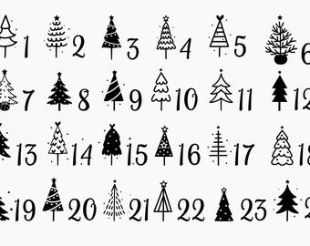 Plotterdatei Adventskalenderzahlen Svg, Plotterdatei Weihnachten, Weihnachten Plotter File, SVG, PNG, DXF, 1-24, Adventskalenderzahlen