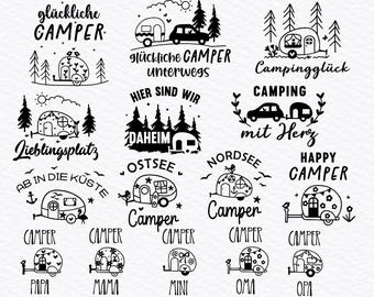Plotterdatei Camping Wohnwagen SVG, Plotterdatei Camper, Camping Sprüche, Camping Schriftzüge, Camper Dxf, Nordsee Camper, Camping mit Herz