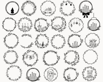 Paquete SVG Weihnachtskränze, Weihnachten Plotterdatei und Laserdatei, Kranz und Adventskranz Rahmen, Cricut Datei, Geschenkidee Weihnachten