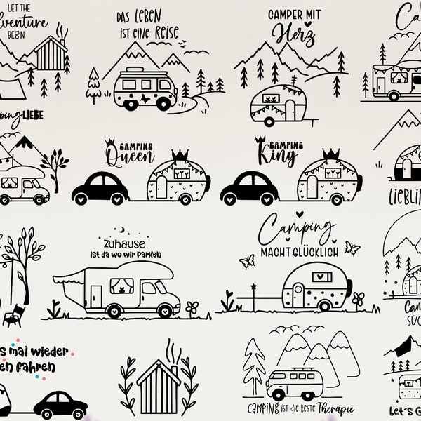 Plotterdatei Camping Wohnwagen SVG, Plotterdatei Camper Svg, Urlaub Camper Svg Camping Sprüche, Camping Sprüche Schriftzüge, Camper Svg Dxf