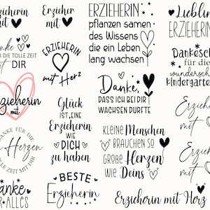 Plotterdatei Erzieherin, Erzieherin mit Herz svg, Kindergarten Abschied svg, Danke svg, Erzieherin Geschenk,Deutsche Sprüche,Plotterdatei dxf