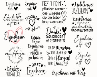 Plotterdatei Erzieherin, Erzieherin mit Herz Svg, Kindergarten Abschied Svg, Danke Svg, Erzieherin Geschenk,Deutsche Sprüche,Ploterdatei dxf