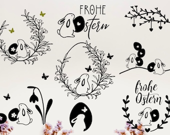 German Frohe Ostern Plotter File SVG, Plotterdatei Osterhase SVG, Bunny Kind Heart Wreath Egg  Cricut Brother Canvas Silhouette