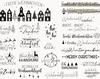 Plotterdatei Weihnachten Svg, Frohe Weihnachten Svg, Schriftzüge Weihnachten deutsch , Weihnachtshäuser Svg, Tannenbaum, Silhouette Cricut