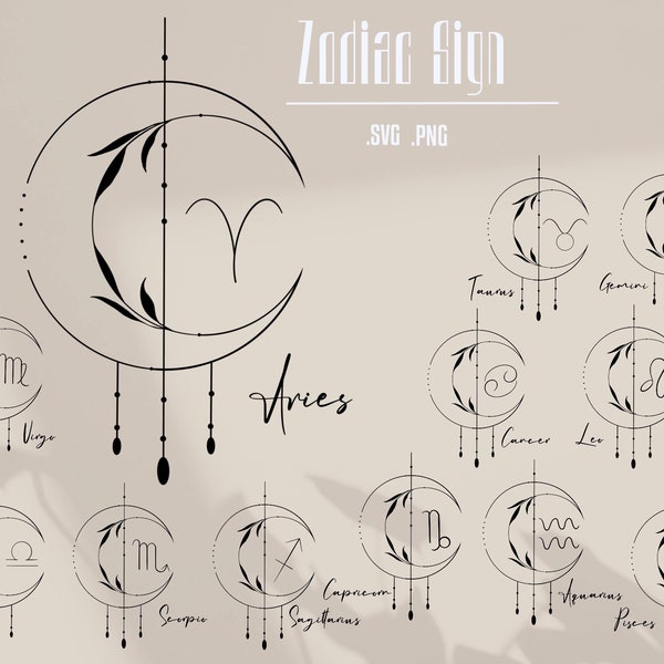 Signe du zodiaque Svg, Zodiac Bundle svg, signe du zodiaque floral Svg, astrologie Svg, Horoskope Svg, Balance Svg, Capricorne Svg, Sagittaire Svg, Bélier Svg,