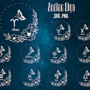 Signe du zodiaque Svg bundle,Signe du zodiaque floral Svg,Astrologie des fleurs Svg,Fichier du zodiaque pour Cricut,Couronne svg,Bélier svg,Tuarus,Zodiac Clipart,PNG