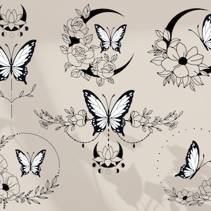 Schmetterling svg, Blumen Schmetterling svg, Schmetterling Blume svg, Mond svg, Mond Dekoration, Schmetterling Dateien für Cricut Silhouette