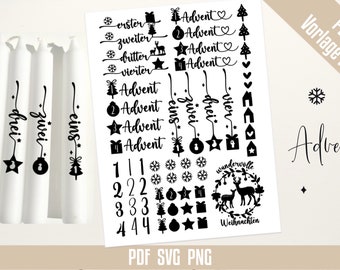 Kerzentattoo weihnachten PDF,  Plotterdatei Weinachten Advent Svg,  Advent Kerzentattoo Kerzensticker Kerzen Gestalten Adventskranz