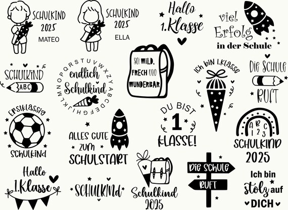 Deutsche Plotterdatei Einschulung Svg,  Schulkind 2025 Svg, Schultüte Svg, Einschulung Geschenk Schulanfang