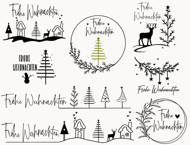 German Frohe Weihnachten Plotter File Svg Png,Plotterdatei Weihnachten Svg Png Wreath Christmas Scene Cricut Brother Canvas Silhouette image 1