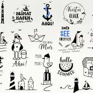 German Nautical Bundle, Moin Plotterdatei ,Maritim svg ,Nautical Clipart , Leuchtturm svg ,Möwen svg, Heimat Hafen Svg, Ahoi Svg ,Meer svg
