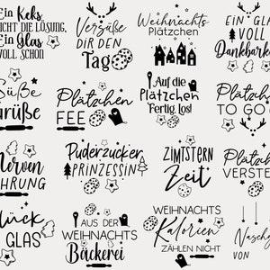 Könnte beinhalten: Schwarz-weiße Illustrationen mit verschiedenen Sprüchen zum Thema Weihnachtsplätzchen. Einige der Sprüche lauten: "Ein Keks ist nicht die Lösung", "Vergüße dir den Tag", "Weihnachts Plätzchen", "Ein Glas voll Dankbarkeit", "Süße Grüße", "Plätzchen Fee", "Auf die Plätzchen Fertig. Lost", "Plätzchen To Go", "Nerven Nahrung", "Puderzucker Prinzessin", "Zimstern Zeit", "Plätzchen Versteck", "Glück im Glas", "Aus der Weihnachts Bäckerei", "Weihnachts Kalorien Zählen nicht", "Naschglas von".