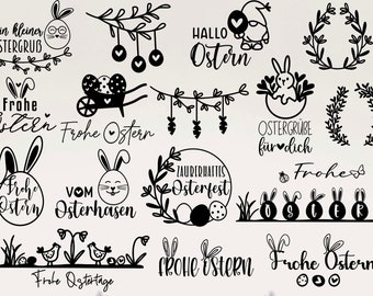Deutsche Ostern Plotterdatei Bundle svg, Ostern Cricut Silhouette, Ostern Schriftzüge, Plotterdatei Osterhase SVG, Plotterdatei Frühling SVG
