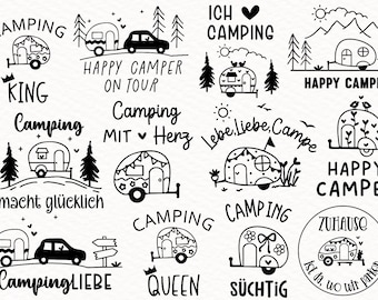 Deutsche Plotterdatei Camping Plotterdatei Wohnwagen Plotterdatei Camper Camping Sprüche Zuhause SVG Cricut Schneidedatei Happy Camper