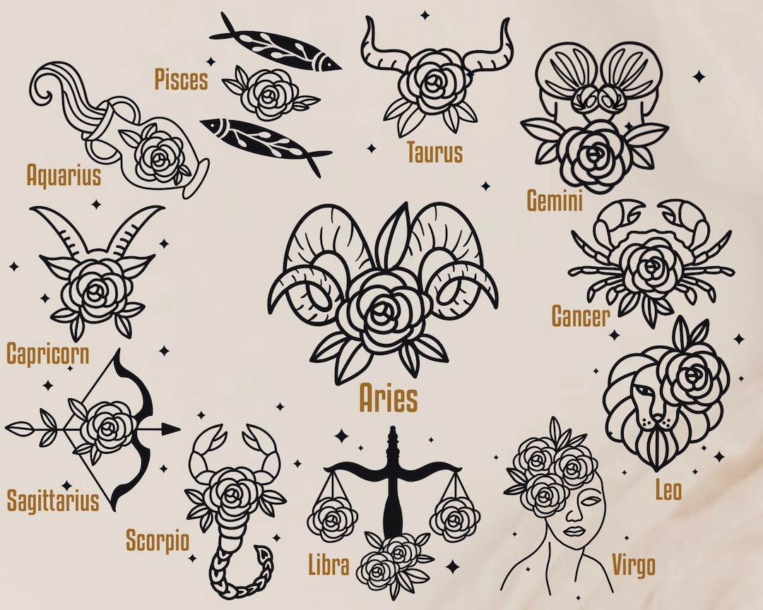 Zodiac Sign Svg,floral Zodiac Sign Svg,flower Zodiac Sign Bundle Svg