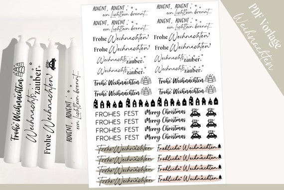 Weihnachten PDF Vorlage Kerzentattoo Kerzensticker Kerzen Gestalten Adventskalender Weihnachtskerzen Weihnachtskerze Tattoo