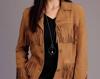 Handmade Fringe Suede Women's Jacket, Fringe Western Vintage Jacket Ladies Leather Jacket, Genuine Suede Leather, Western Jacket, Gifts