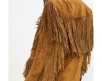 Ladies Vintage Fringe Leather Jacket, Handmade Suede Leather Jacket, Ladies Suede jacket, Fringe Jacket, ladies oversized Suede  jacket